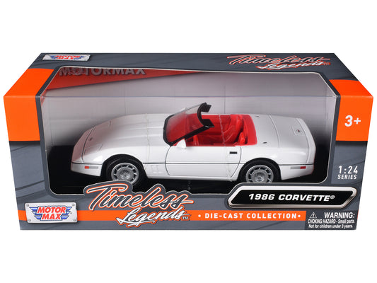 Motormax 1986 Chevrolet Corvette C4 Convertible White with Red Interior "Timeless Legends" Series 1/24 Diecast Model Car by Motormax