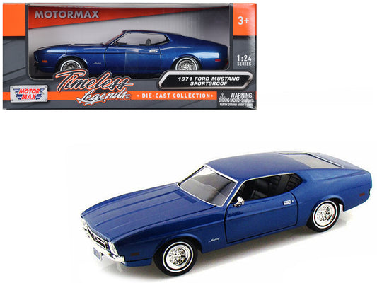 Motormax 1971 Ford Mustang Sportsroof Blue 1/24 Diecast Model Car by Motormax