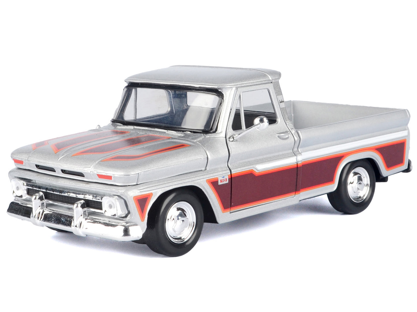 Motormax 1966 Chevrolet C10 Fleetside Pickup Truck Silver Metallic with Brown Sides "American Classics" Series 1/24 Diecast Model Car by Motormax