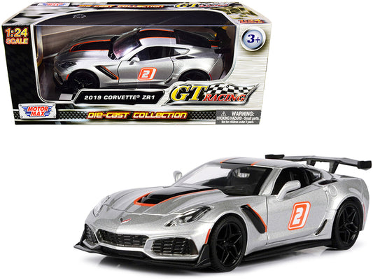 Motormax 2019 Chevrolet Corvette ZR1 #2 Silver with Black and Orange Stripes "GT Racing" Series 1/24 Diecast Model Car by Motormax