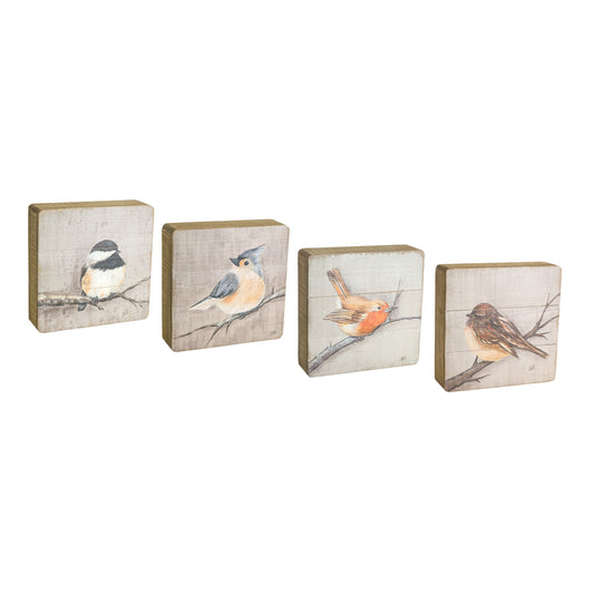 Rustic Wood Bird Plaque (Set of 4)