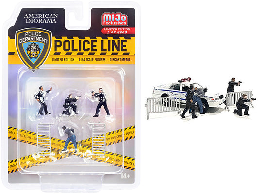 American Diorama "Police Line" 6 piece Diecast Set (4 Figurines and 2 Accessories) Limited Edition to 4800 pieces Worldwide for 1/64 Scale Models by American Diorama