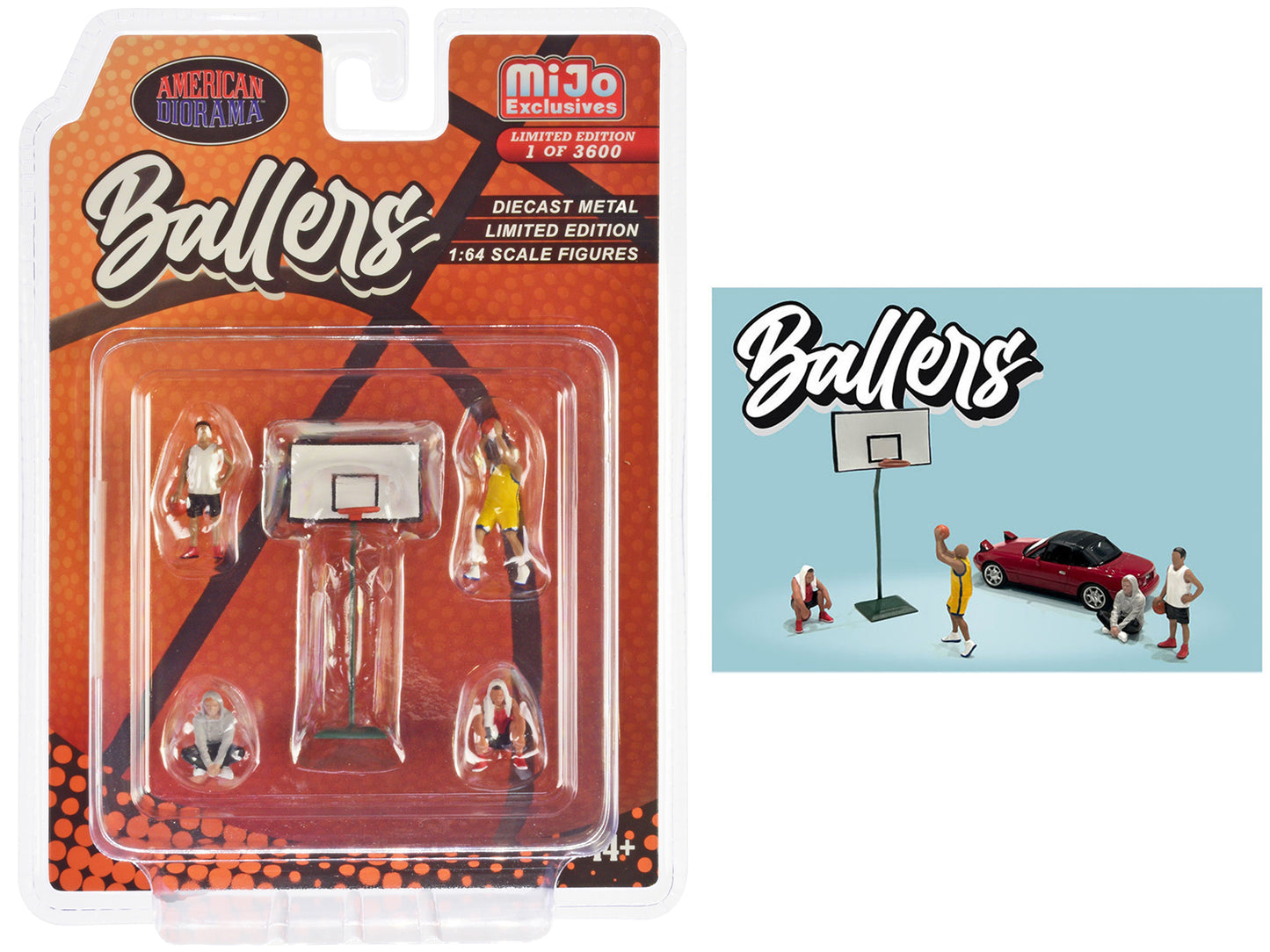 American Diorama "Ballers" 5 piece Diecast Figure Set (4 Figures 1 Basketball Hoop) Limited Edition to 3600 pieces Worldwide 1/64 Scale Models by American Diorama