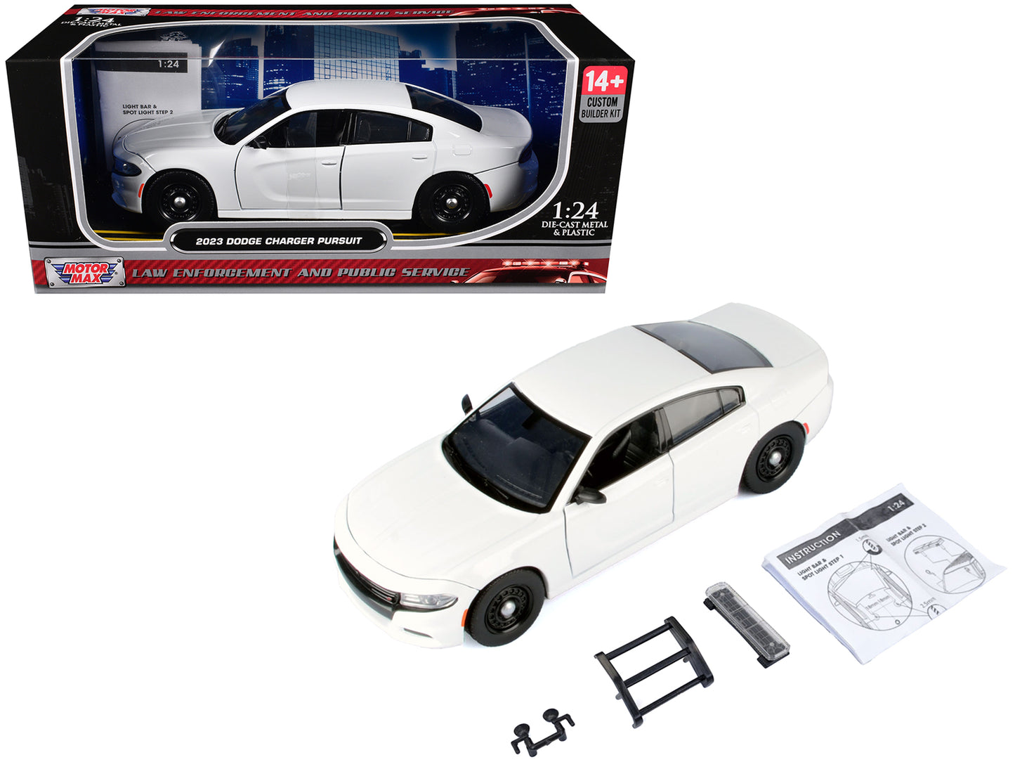 Motormax 2023 Dodge Charger Pursuit Police Car White "Custom Builder's Kit - Law Enforcement and Public Service" Series 1/24 Diecast Model Car by Motormax