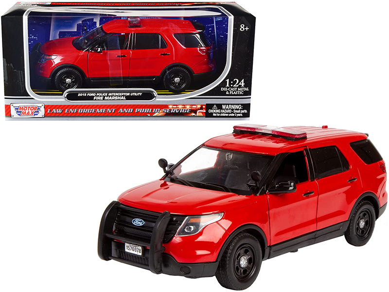 Motormax 2015 Ford Police Interceptor Utility "Fire Marshal" Plain Red 1/24 Diecast Model Car by Motormax