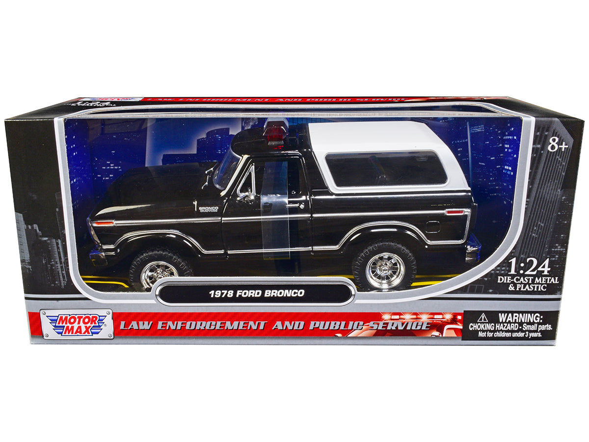 Motormax 1978 Ford Bronco Police Car Unmarked Black with White Top "Law Enforcement and Public Service" Series 1/24 Diecast Model Car by Motormax
