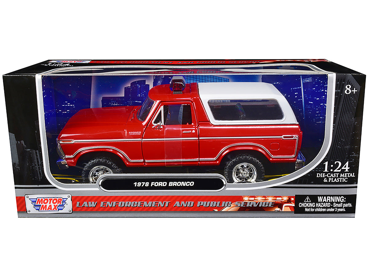 Motormax 1978 Ford Bronco Fire Department Unmarked Red "Law Enforcement and Public Service" Series 1/24 Diecast Model Car by Motormax
