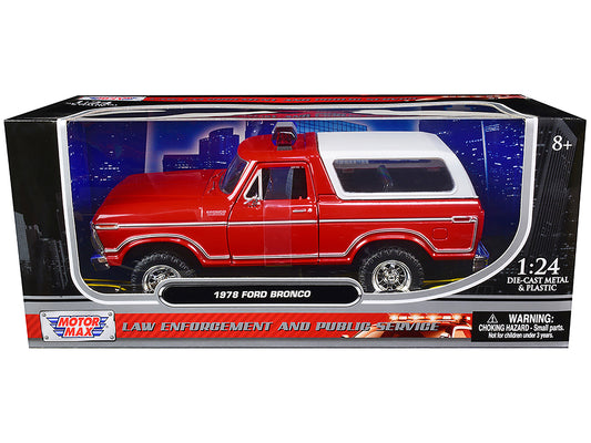 Motormax 1978 Ford Bronco Fire Department Unmarked Red "Law Enforcement and Public Service" Series 1/24 Diecast Model Car by Motormax