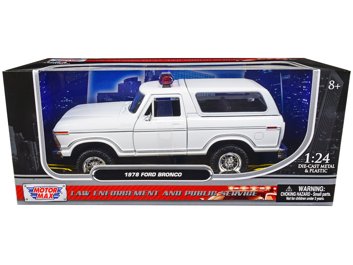 Motormax 1978 Ford Bronco Police Car Unmarked White "Law Enforcement and Public Service" Series 1/24 Diecast Model Car by Motormax