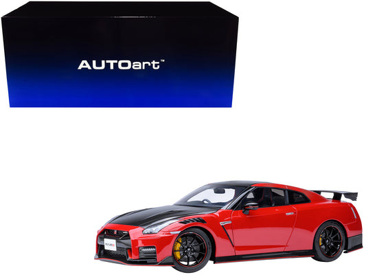 Autoart 2022 Nissan GT-R (R35) Nismo Special Edition RHD (Right Hand Drive) Vibrant Red with Carbon Hood and Top 1/18 Model Car by Autoart