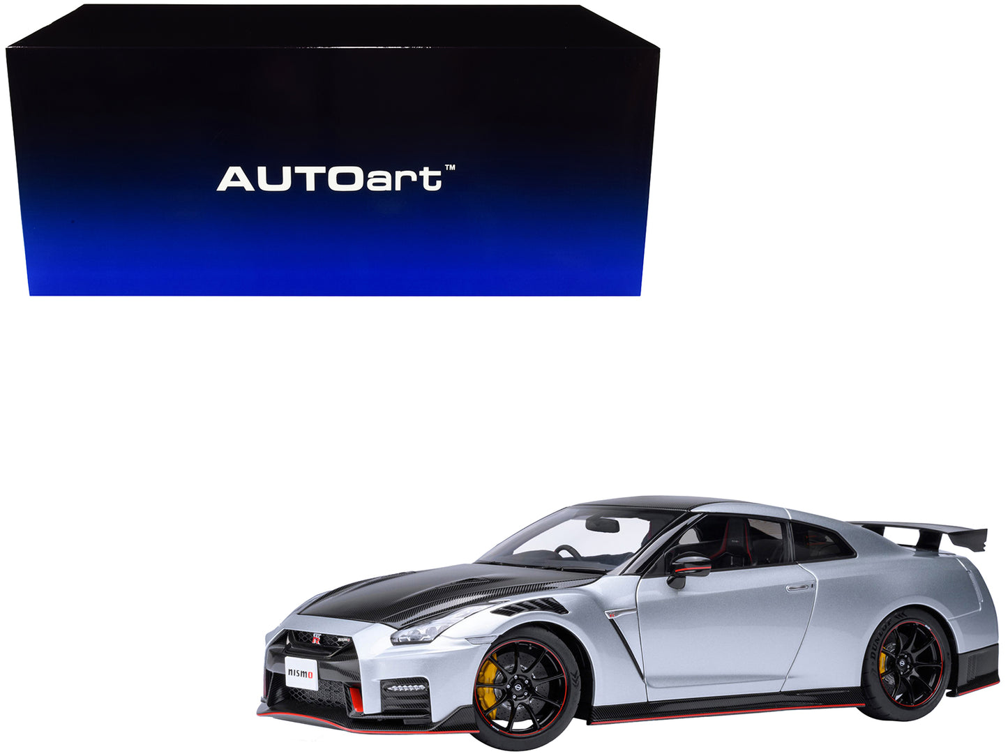 Autoart 2022 Nissan GT-R (R35) Nismo Special Edition RHD (Right Hand Drive) Ultimate Metal Silver with Carbon Hood and Top 1/18 Model Car by Autoart
