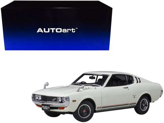 Autoart 1973 Toyota Celica Liftback 2000GT (RA25) RHD (Right Hand Drive) White with Red and Black Stripes 1/18 Model Car by Autoart