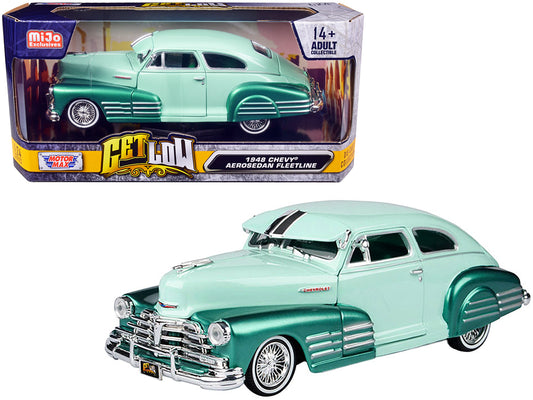 Motormax 1948 Chevrolet Aerosedan Fleetside Lowrider Pastel Green and Green Metallic Two-Tone "Get Low" Series 1/24 Diecast Model Car by Motormax