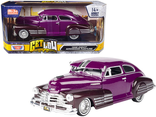 Motormax 1948 Chevrolet Aerosedan Fleetside Lowrider Purple Metallic and Dark Purple Metallic Two-Tone "Get Low" Series 1/24 Diecast Model Car by Motormax