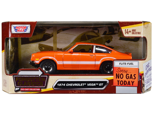 Motormax 1974 Chevrolet Vega GT Orange Metallic with White Stripes "Forgotten Classics" Series 1/24 Diecast Model Car by Motormax