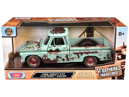 Motormax 1966 Chevrolet C10 Fleetside Pickup Truck Light Green (Rusted) "Weathered Treasures" Series 1/24 Diecast Model Car by Motormax
