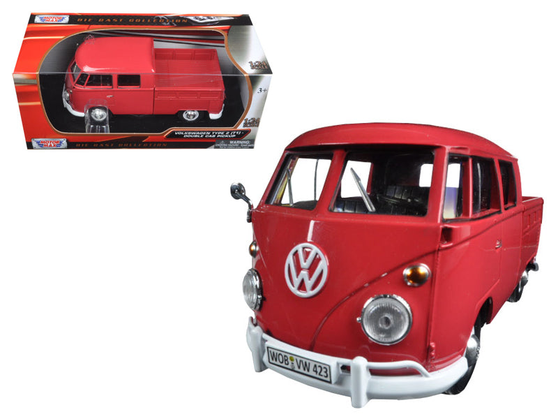 Motormax Volkswagen Type 2 (T1) Double Cab Pickup Truck Wax Red 1/24 Diecast Model Car by Motormax