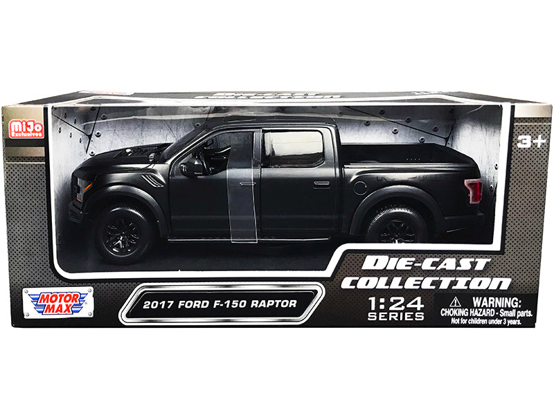 Motormax 2017 Ford F-150 Raptor Pickup Truck with Sunroof Matt Black "Die-Cast Collection" Series 1/24 Diecast Model Car by Motormax