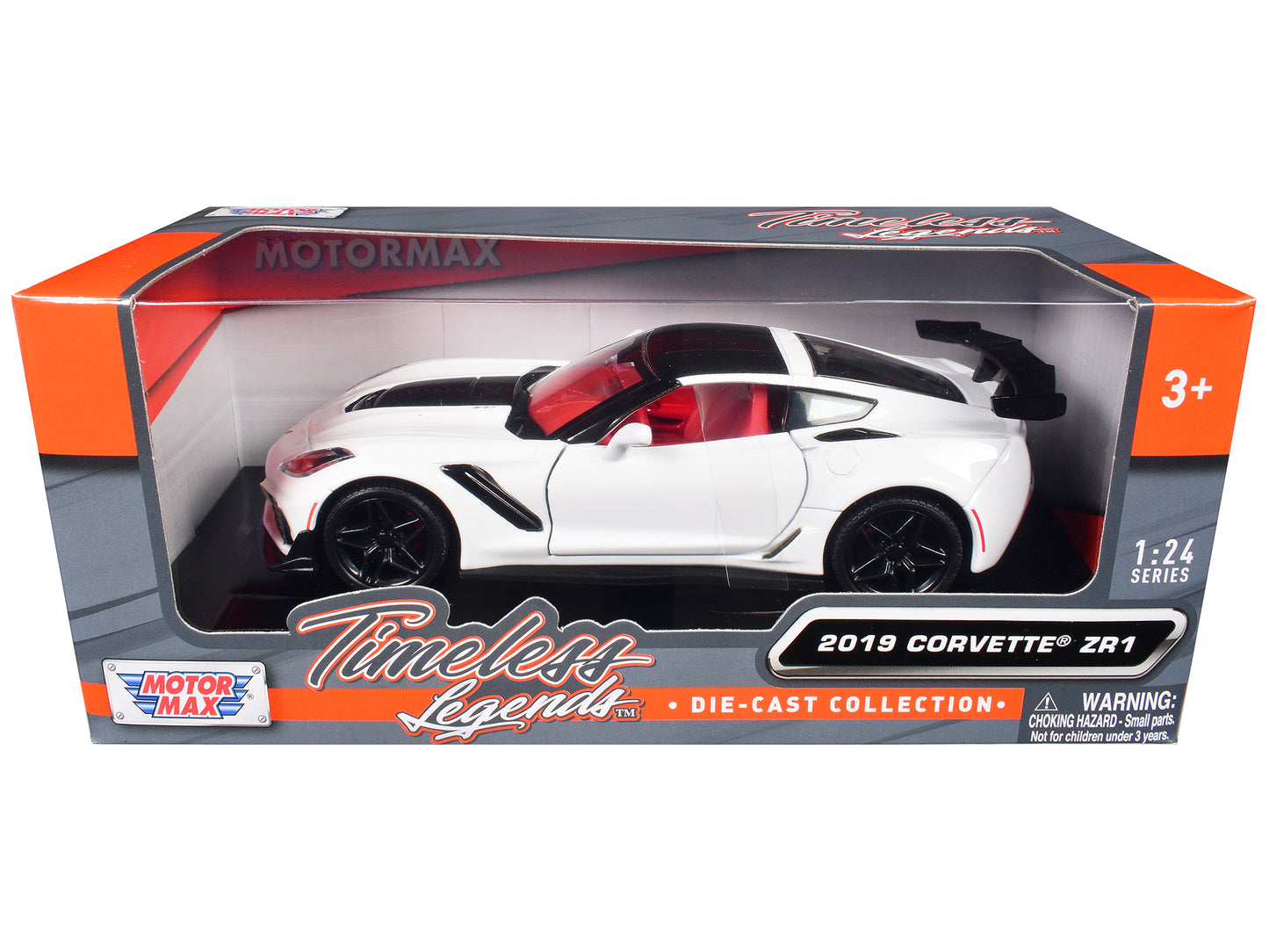 Motormax 2019 Chevrolet Corvette ZR1 White and Black with Red Interior "Timeless Legends" Series 1/24 Diecast Model Car by Motormax