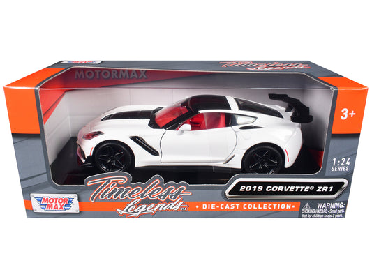 Motormax 2019 Chevrolet Corvette ZR1 White and Black with Red Interior "Timeless Legends" Series 1/24 Diecast Model Car by Motormax