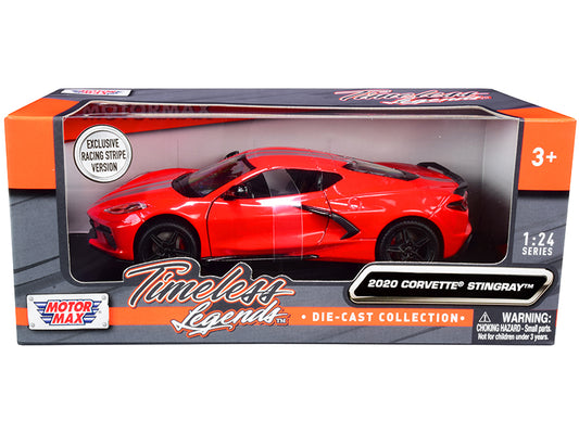 Motormax 2020 Chevrolet Corvette C8 Stingray Red with Silver Racing Stripes "Timeless Legends" 1/24 Diecast Model Car by Motormax
