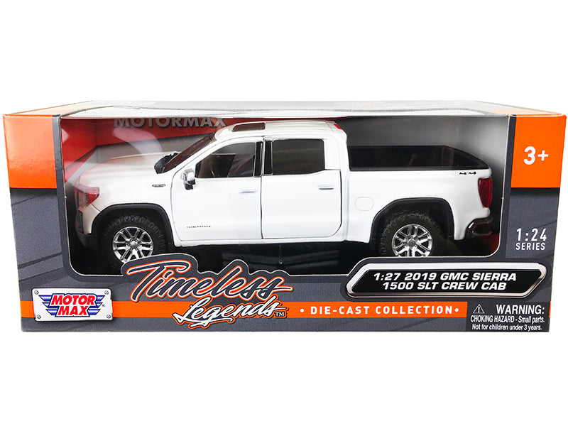 Motormax 2019 GMC Sierra 1500 SLT Crew Cab 4x4 Pickup Truck with Sunroof White "Timeless Legends" Series 1/24-1/27 Diecast Model Car by Motormax