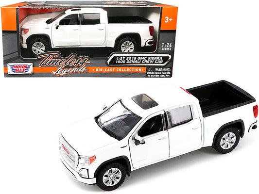 Motormax 2019 GMC Sierra 1500 Denali Crew Cab Pickup Truck with Sunroof White "Timeless Legends" Series 1/24-1/27 Diecast Model Car by Motormax