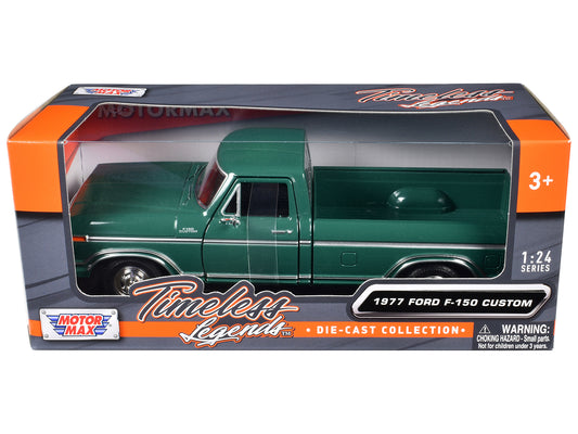 Motormax 1977 Ford F-150 Custom Pickup Truck Green "Timeless Legends" Series 1/24 Diecast Model Car by Motormax