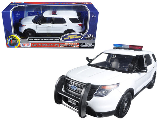 Motormax 2015 Ford Police Interceptor Utility White with Flashing Light Bar and Front and Rear Lights and 2 Sounds 1/24 Diecast Model Car by Motormax