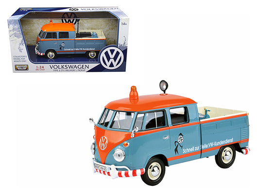 Motormax Volkswagen Type 2 (T1) Delivery Service Pickup Truck Blue and Orange "VW-Kundendienst" 1/24 Diecast Model Car by Motormax