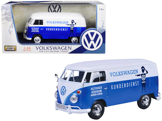 Motormax Volkswagen Type 2 (T1) Delivery Van Autohaus Sudekum "Kundendienst" Candy Blue and White 1/24 Diecast Model Car by Motormax