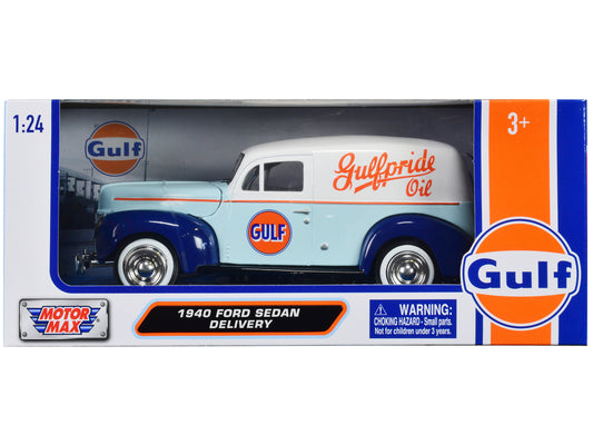 Motormax 1940 Ford Sedan Delivery Light Blue and White "Gulf Oil-Gulfpride" "Gulf Die-Cast Collection" 1/24 Diecast Model Car by Motormax