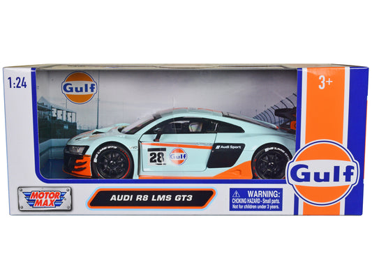 Motormax Audi R8 LMS GT3 #28 Light Blue with Orange Stripes "Gulf Oil" "Gulf Die-Cast Collection" 1/24 Diecast Model Car by Motormax