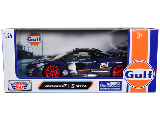 Motormax McLaren Senna #56 Dark Blue and Silver with Orange Stripes "Gulf Oil" "Gulf Die-Cast Collection" 1/24 Diecast Model Car by Motormax