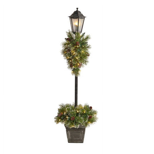 5' Pre-Lit Lamp Post with Greenery Container & LEDs