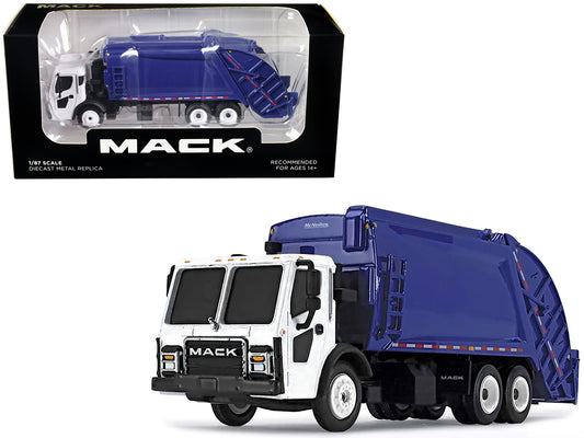 First Gear Mack LR with McNeilus Rear Load Refuse Body Blue and White 1/87 (HO) Diecast Model by First Gear