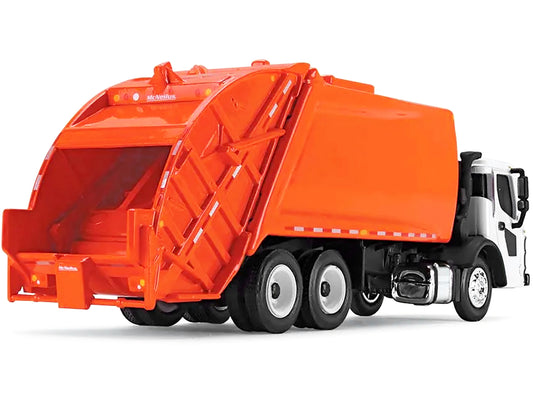 First Gear Mack LR with McNeilus Rear Load Refuse Body Orange and White 1/87 (HO) Diecast Model by First Gear