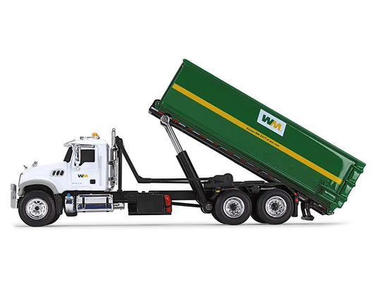 First Gear Mack Granite MP Refuse Garbage Truck with Tub-Style Roll-Off Container "Waste Management" White and Green 1/87 (HO) Diecast Model by First Gear