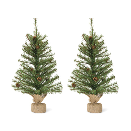 Mini Pine Tree with Burlap Bag Base and Pinecone Accents (Set of 2)