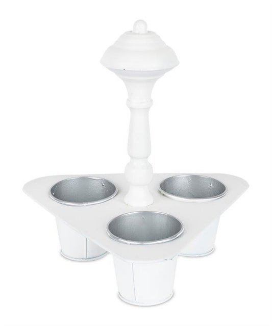 Metal Triple Pot Holder with Tin Planters 11"H