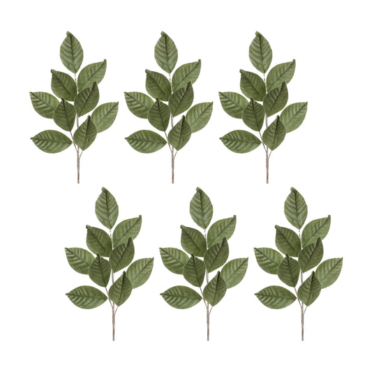 Green Flocked Magnolia Leaf Spray (Set of 6)