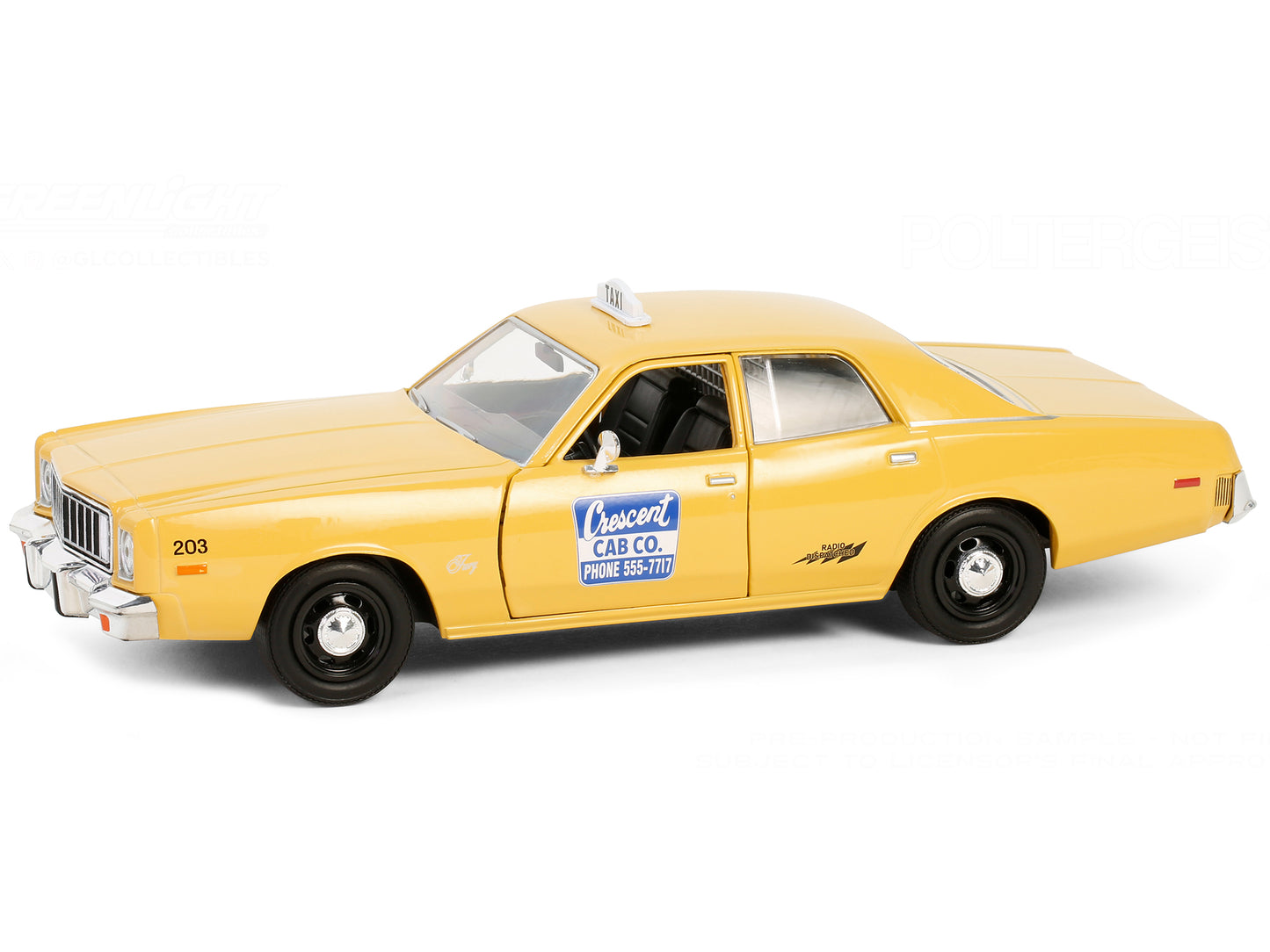 Greenlight 1975 Plymouth Fury Taxi "Crescent Cab Co." Yellow "Poltergeist" (1982) Movie "Hollywood" Series 20 1/24 Diecast Model Car by Greenlight