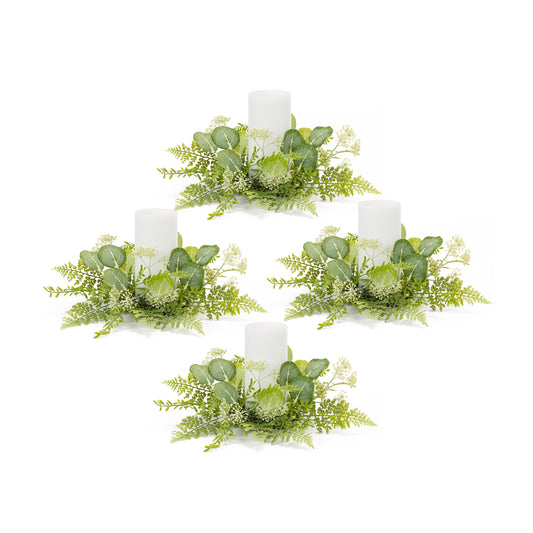 Mixed Fern and Eucalyptus Foliage Candle Ring (Set of 4)