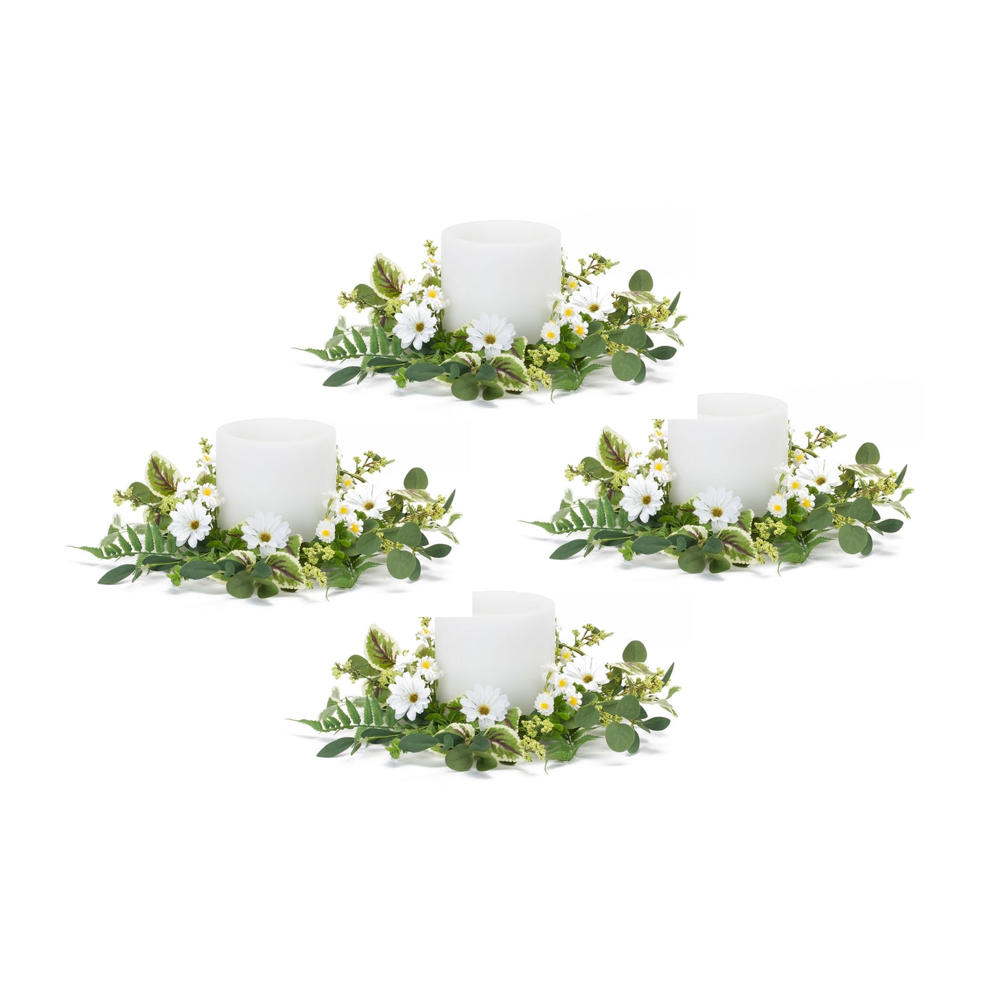 Mixed Foliage and Daisy Candle Ring (Set of 4)