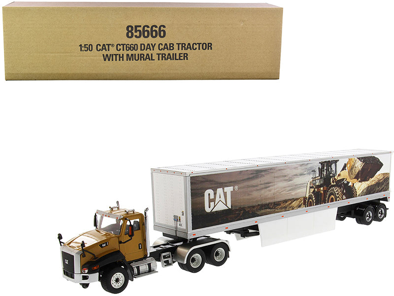Diecast Masters CAT Caterpillar CT660 Day Cab with Caterpillar Mural Dry Van Trailer "Transport Series" 1/50 Diecast Model by Diecast Masters