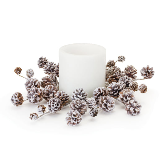 Flocked Pine Cone Candle Ring (Set of 2)