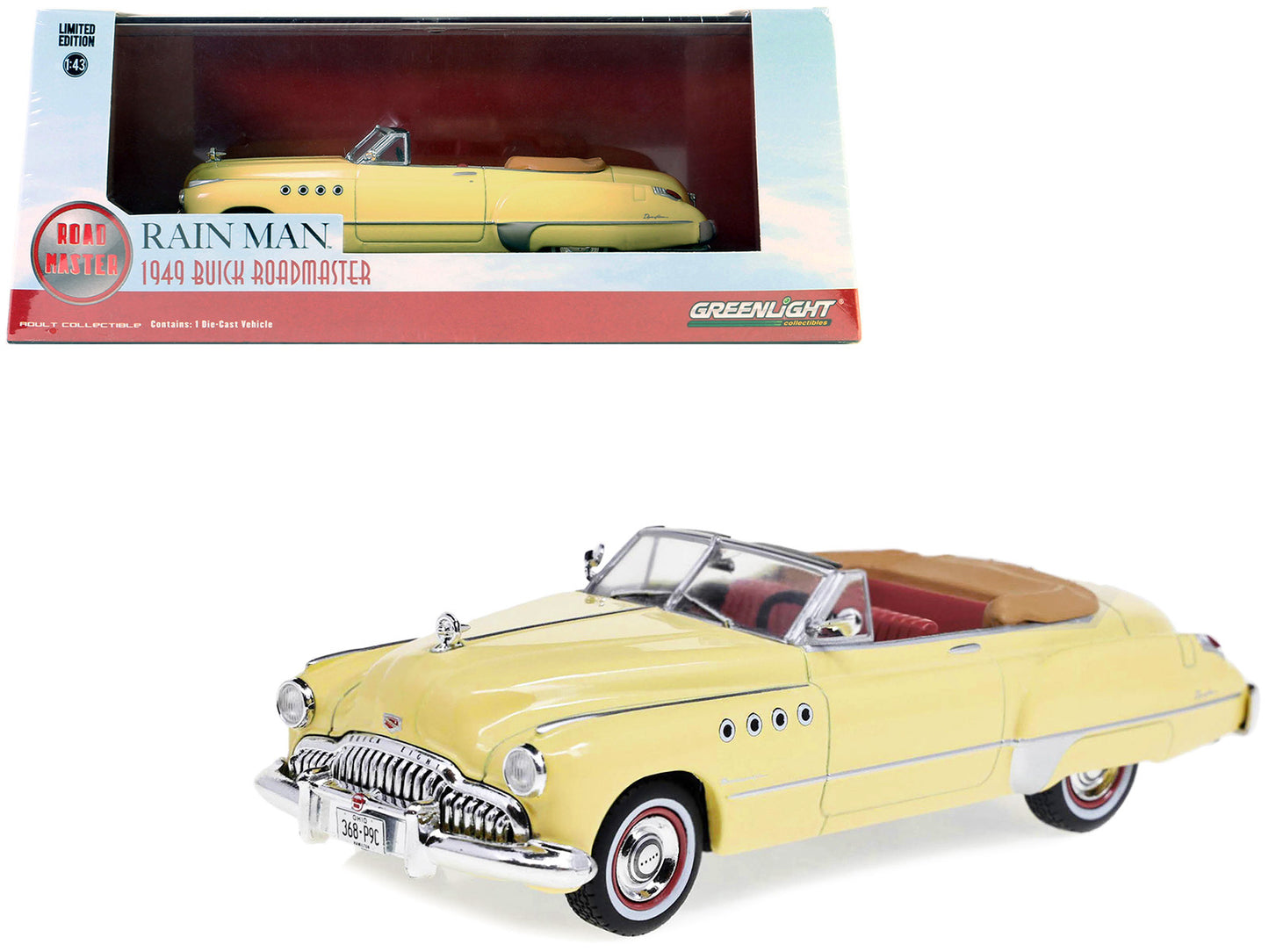 Greenlight Charlie Babbitt's 1949 Buick Roadmaster Convertible Cream with Red Interior "Rain Man" (1988) Movie 1/43 Diecast Model Car by Greenlight