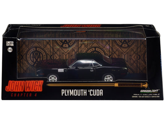 Greenlight 1971 Plymouth Barracuda Black "John Wick: Chapter 4" (2023) Movie "Hollywood" Series 1/43 Diecast Model Car by Greenlight