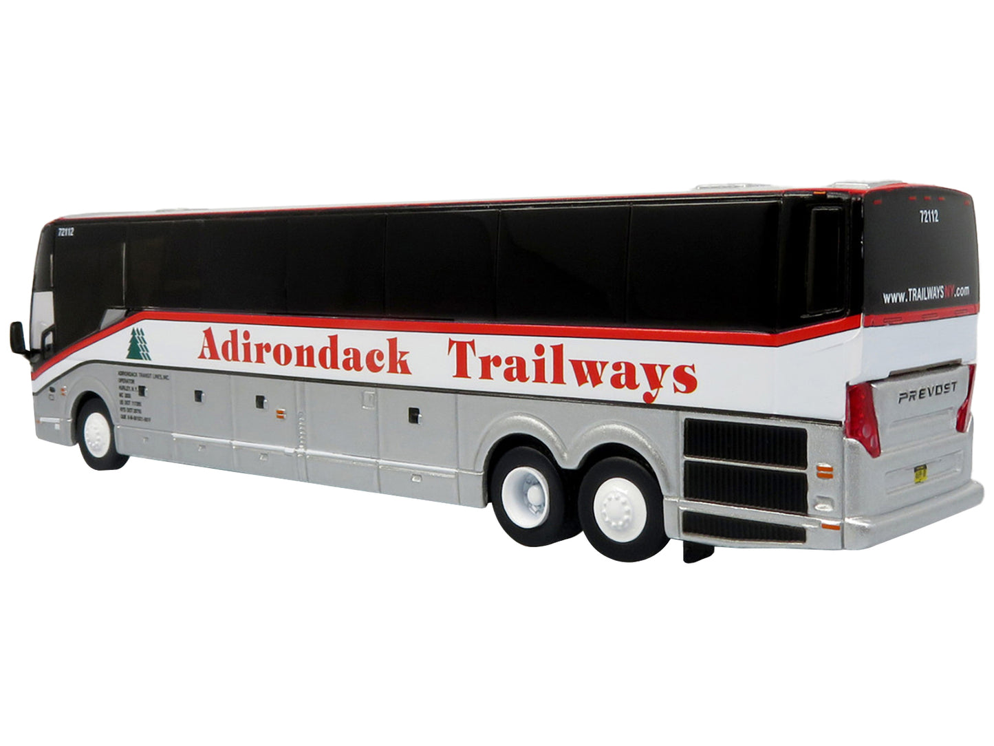 Iconic Replicas Prevost H3-45 Coach Bus "Adirondack Trailways" Silver Metallic and White with Red Stripes Limited Edition 1/87 (HO) Diecast Model by Iconic Replicas