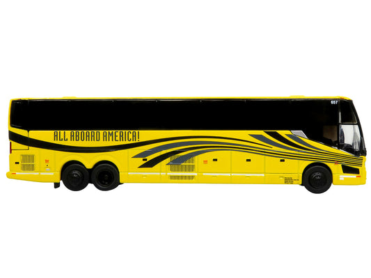 Iconic Replicas Prevost H3-45 Coach Bus "All Aboard America" Yellow with Graphics Limited Edition 1/87 (HO) Diecast Model by Iconic Replicas
